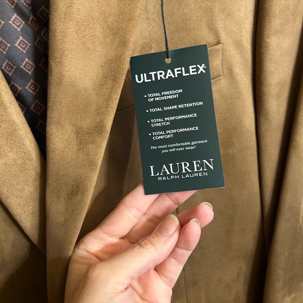 NWT LAUREN RALPH LAUREN Men’s Faux Suede Sport Coat Blazer in Tan/Brown 44L - Picture 11 of 13